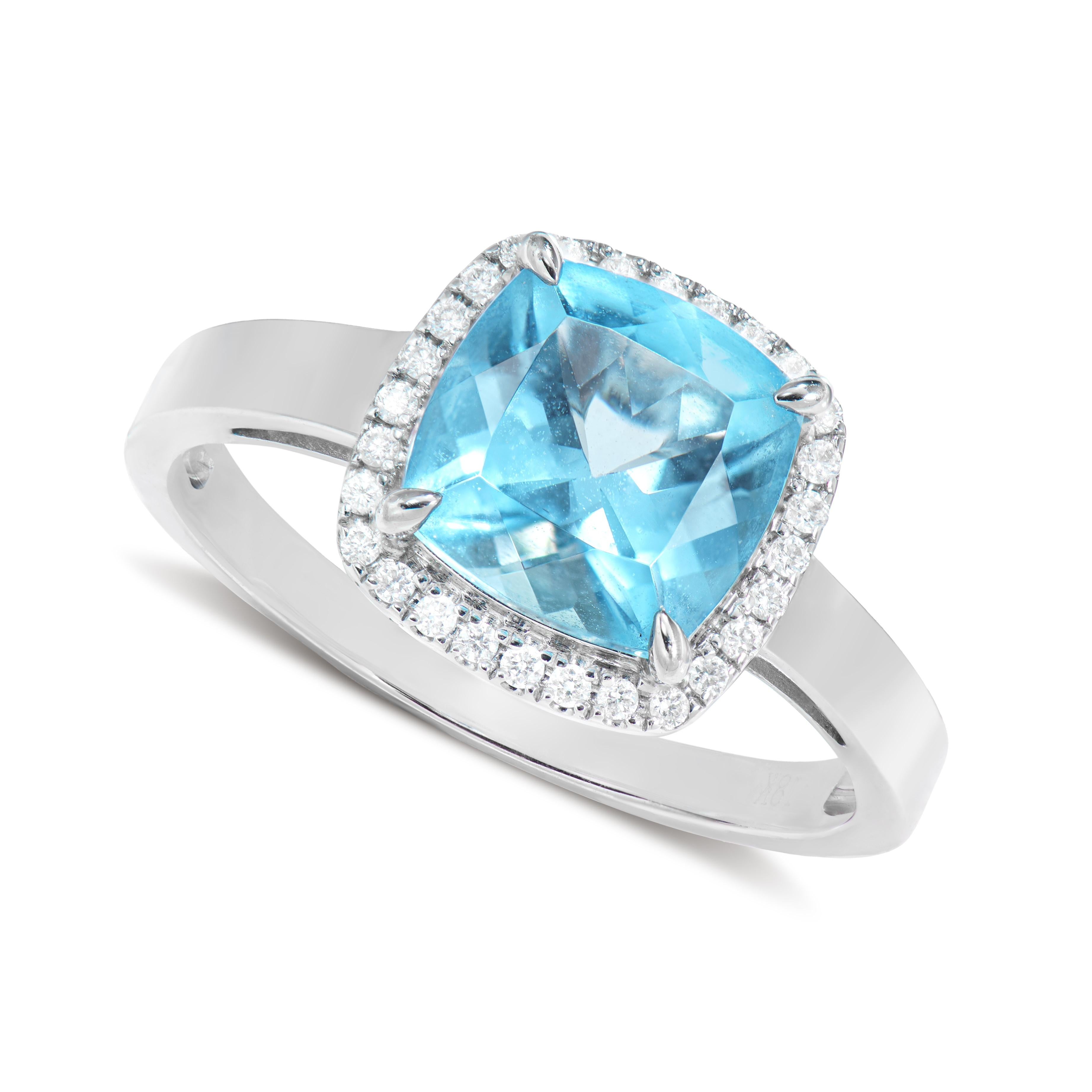 Contemporary 2.51 Carat Sky Blue Topaz Fancy Ring in 18Karat White Gold with White Diamond. For Sale