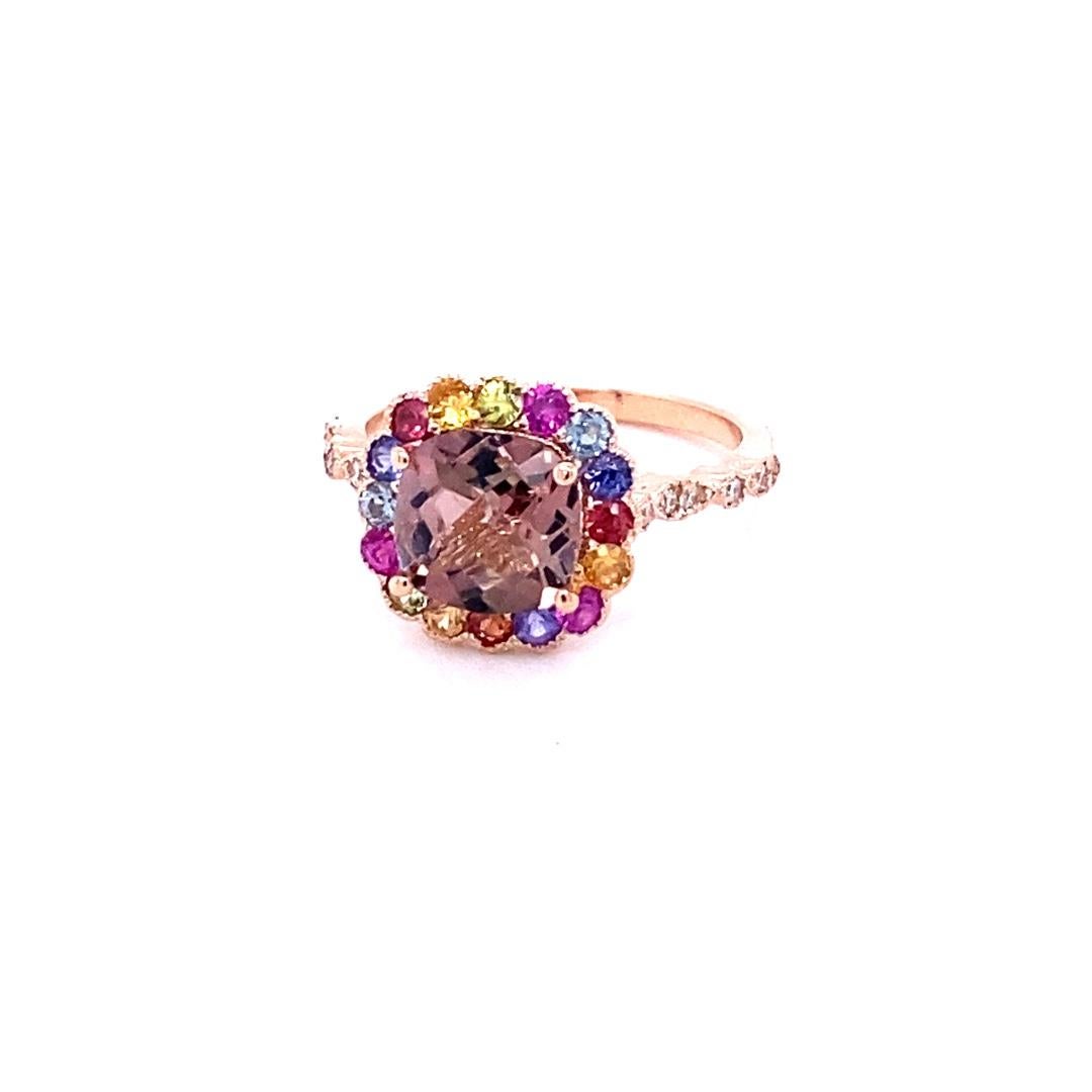 Contemporary 2.51 Carat Tourmaline Sapphire Diamond Rose Gold Cocktail Ring For Sale