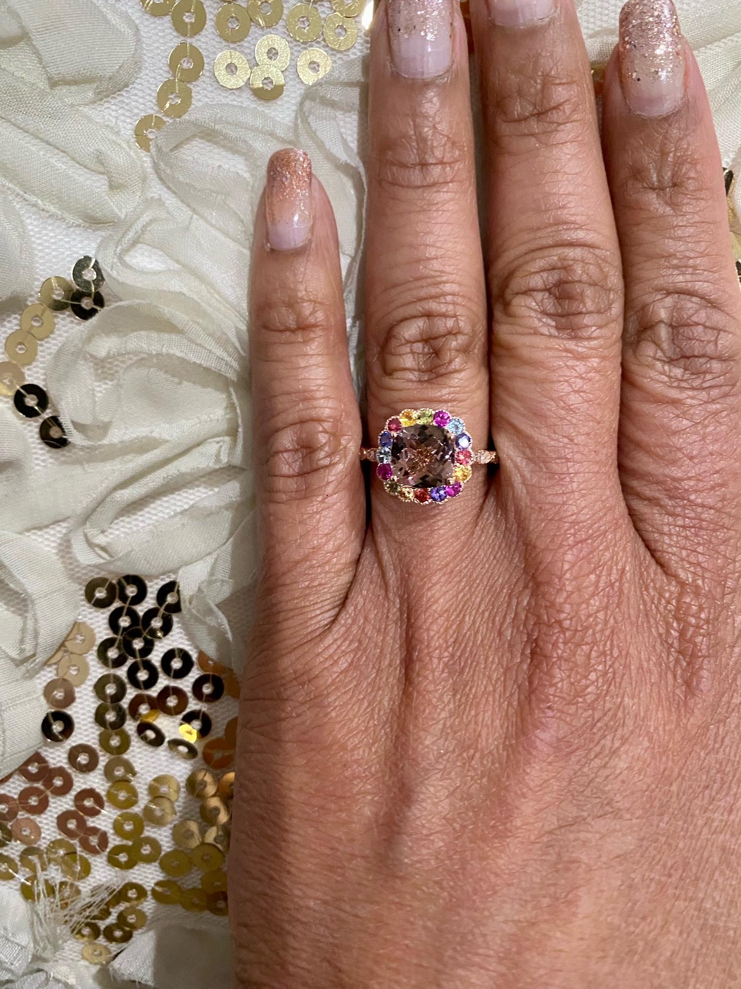 2.51 Carat Tourmaline Sapphire Diamond Rose Gold Cocktail Ring In New Condition For Sale In Los Angeles, CA