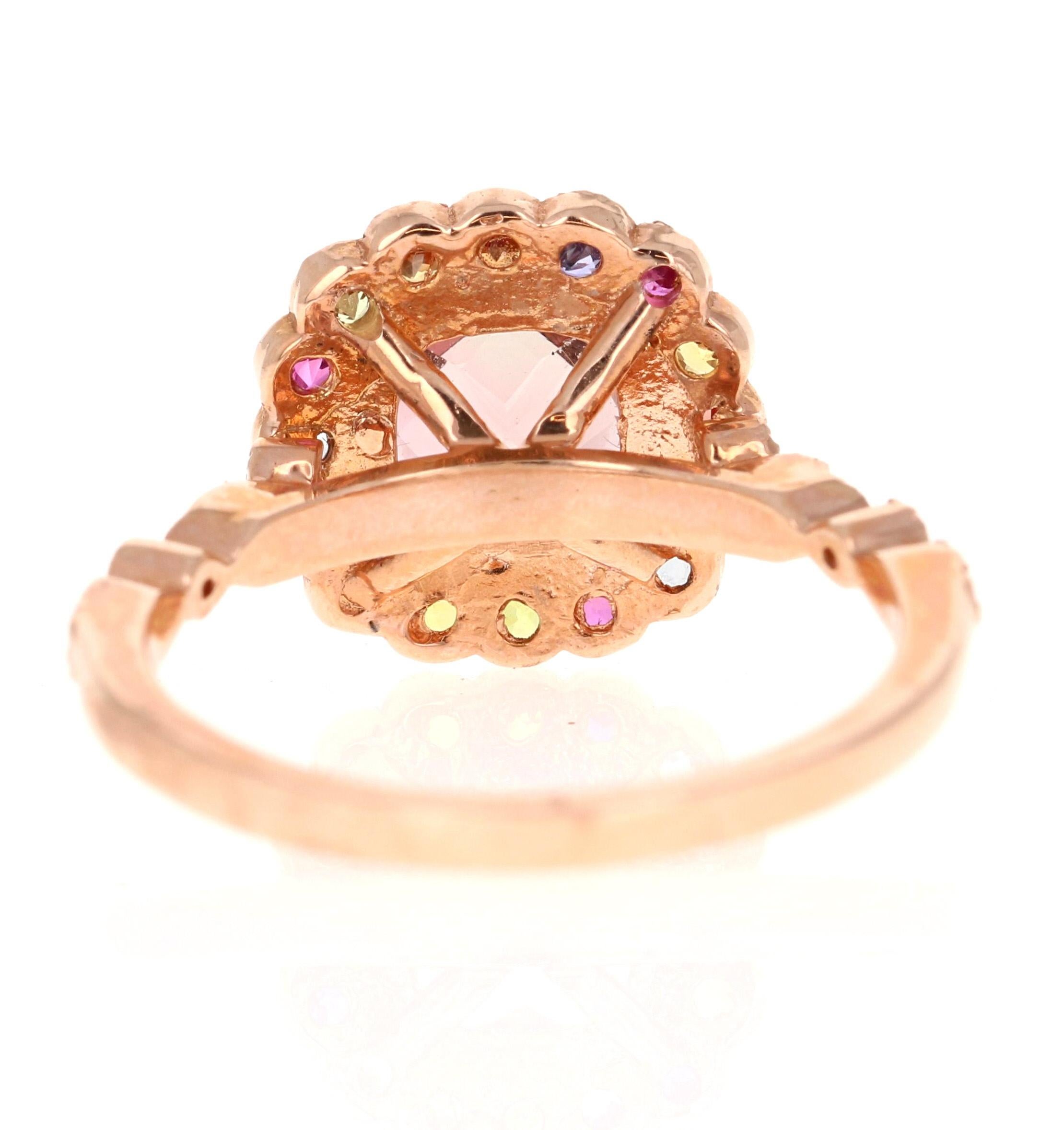 2.51 Carat Tourmaline Sapphire Diamond Rose Gold Cocktail Ring In New Condition For Sale In Los Angeles, CA