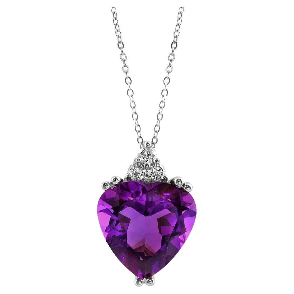 2.51 Carats AAA Natural Amethyst Diamonds set in 14K White Gold Pendant For Sale