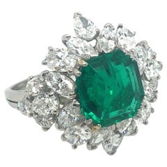 Vintage 2.51 Carats Emerald Diamond Platinum Cocktail/Dress Ring, circa 1960