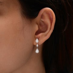 2.51 Ct Natural Diamond Bridal Earrings  14k White Gold Dangle Drop Earrings