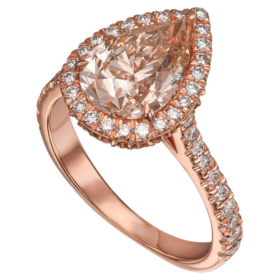 2.51 ct Pear Shape Natural Diamond in 18k Rose Gold Ring