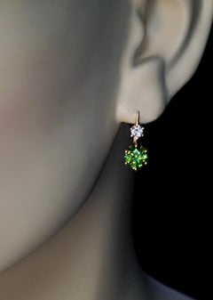 2.51 Carat Russian Demantoid and Diamond Gold Earrings