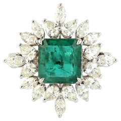 2.51 Ct Zambian Emerald Cocktail Ring Accented with Diamonds in 18k White Gold