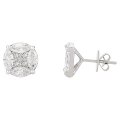 Pendientes Solitarios con Racimo de Diamantes Finos de 2,51 quilates en Oro Blanco de 18k