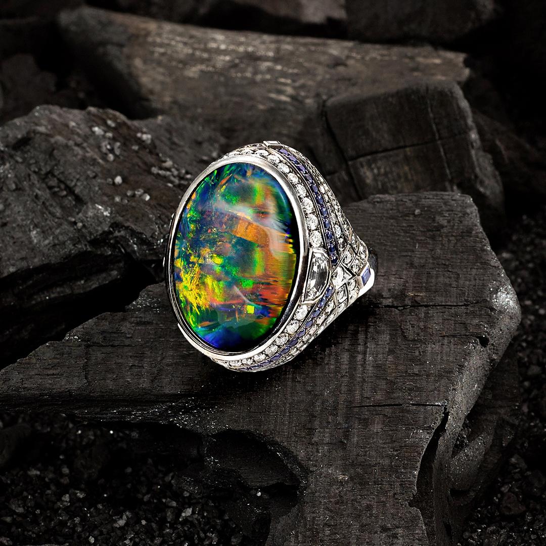 lightning ridge black opal ring