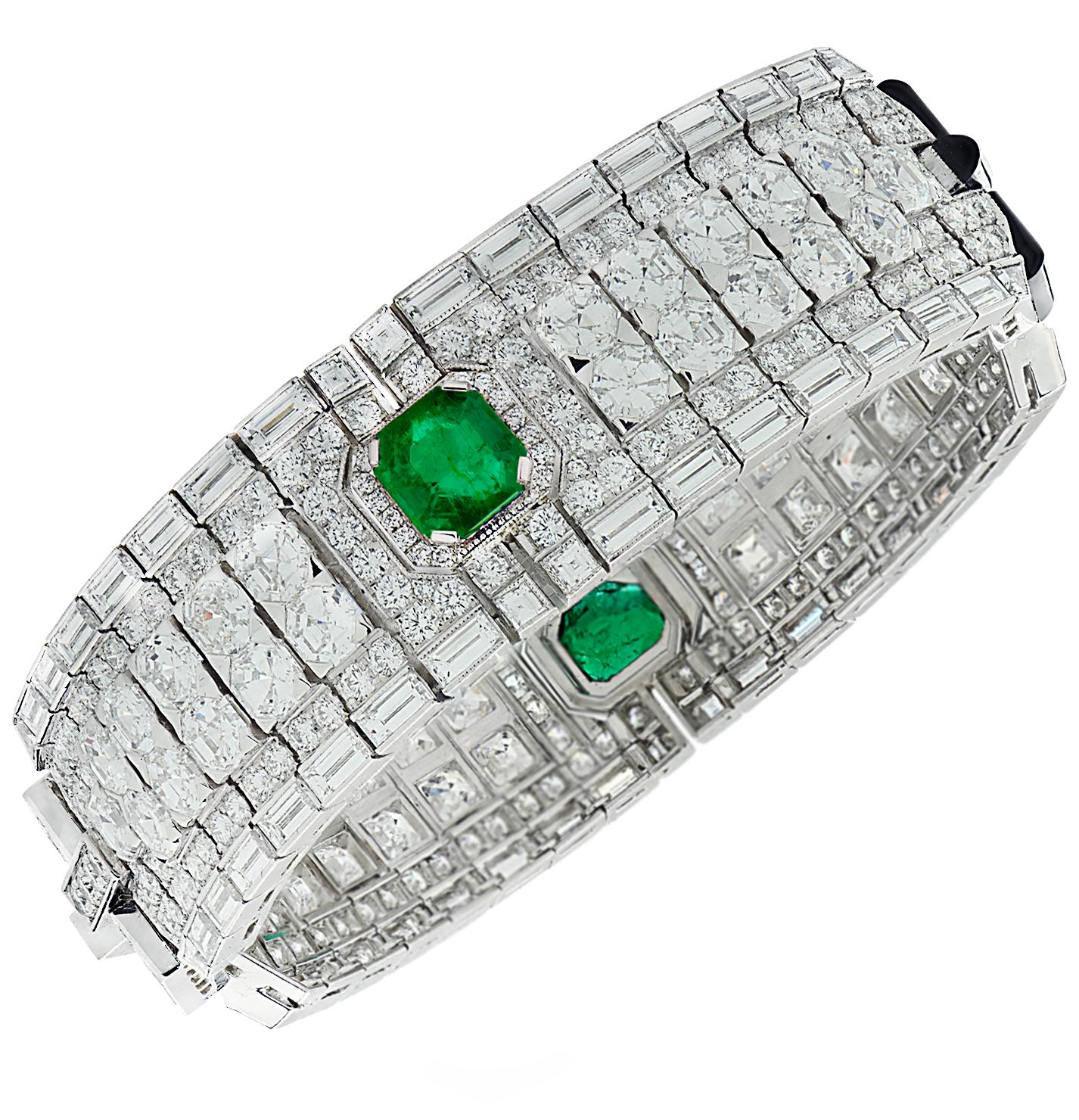 25.12 Carat Ascher Cut Diamond & Emerald Bracelet For Sale 1