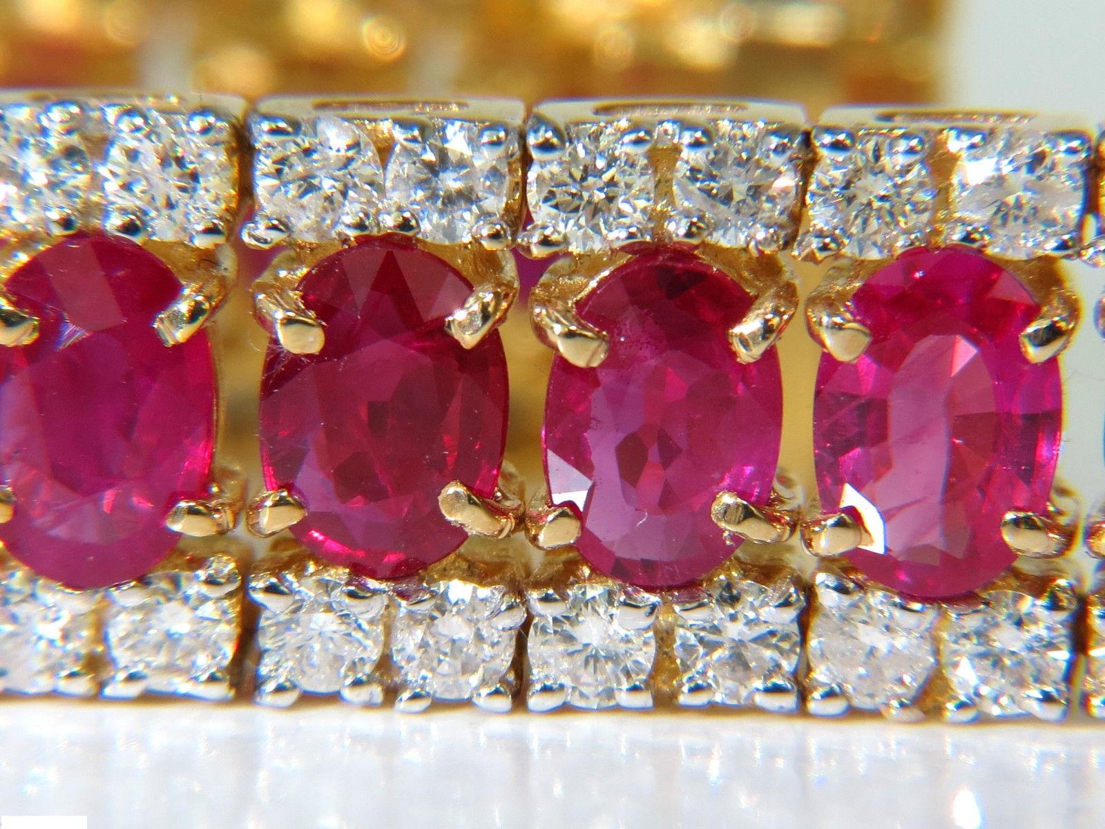 19.00CT Natural Rubies

clean clarity

Transparent and full cut faceted

Each ruby: average 6X4mm



6.13ct. Diamonds

G-color Vs-2, si-1 clarity

14kt. yellow gold.

32.6 grams

10.50mm wide

7 inches long

$26500 appraisal will accompany