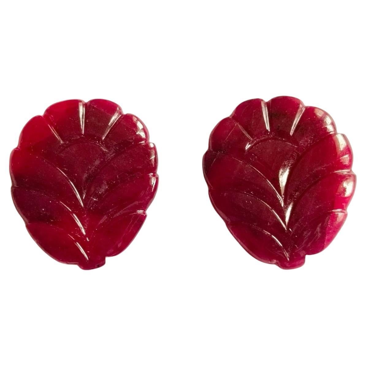 25.14 Carat Ruby Carving Leaf Shape Pair Loose Gemstone For Sale