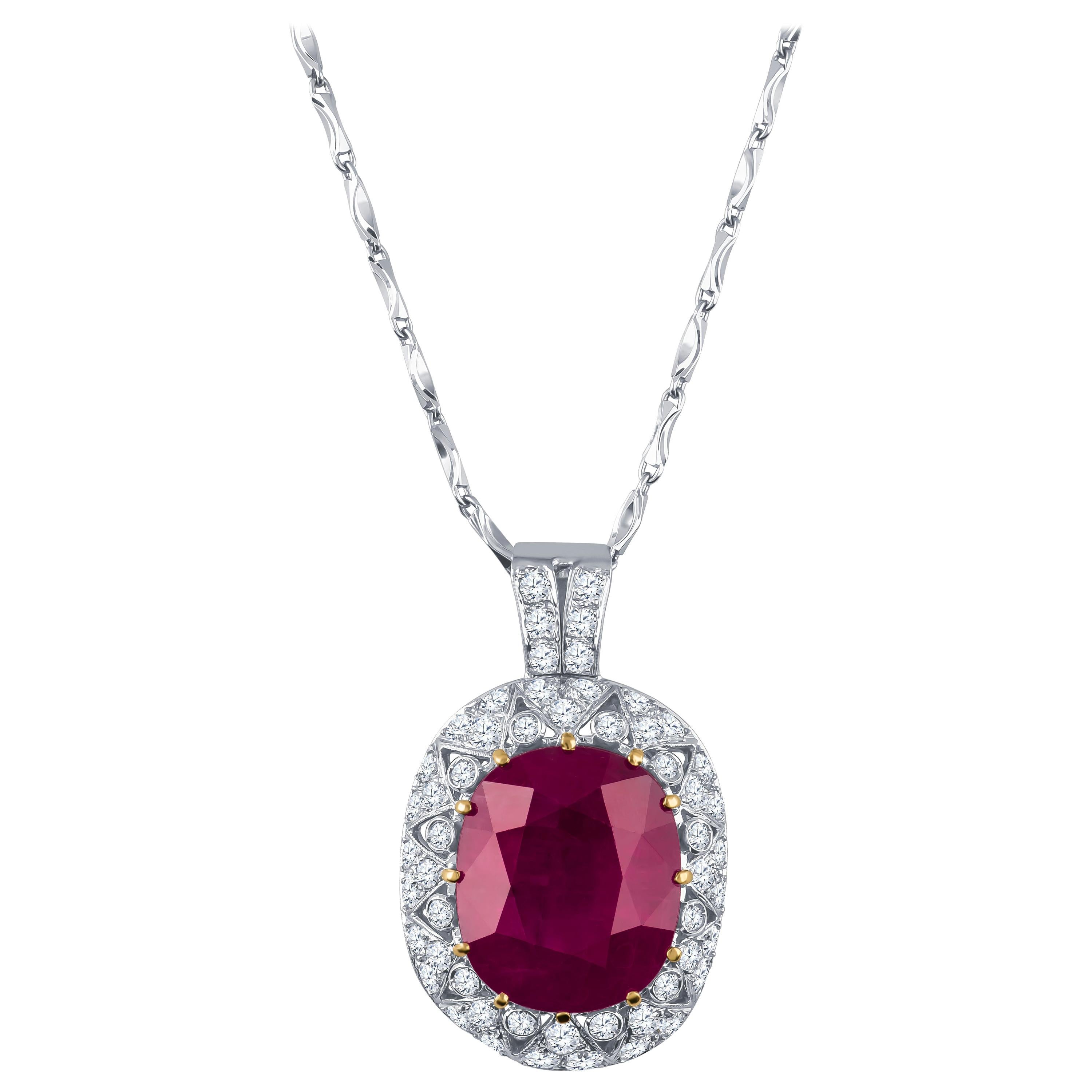 25.16 Carat Burmese Ruby Set on Platinum Necklace, AGL Gemstone Report