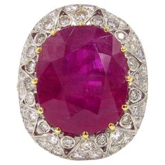 Retro 25.16ct Burma Ruby Diamond Platinum Ring SZ 6.25 AGL Certificate