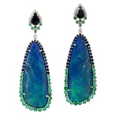 25.18 Carat Opal Emerald Diamond 18 Karat Gold Earrings