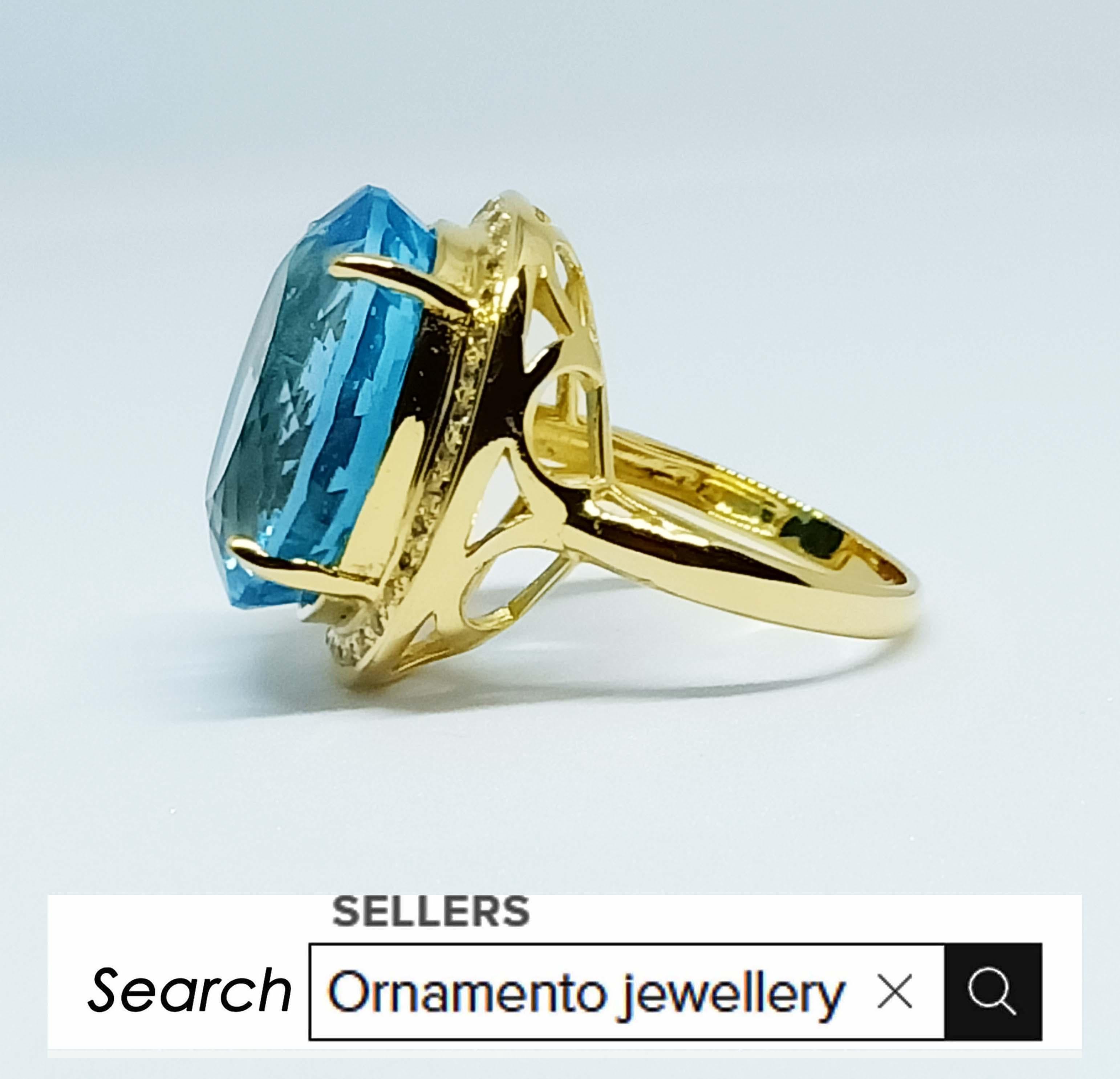 25.19 cts Swiss BlueTopaz Sterling Silver In 18K Gold Plated In New Condition For Sale In Bangkok, TH