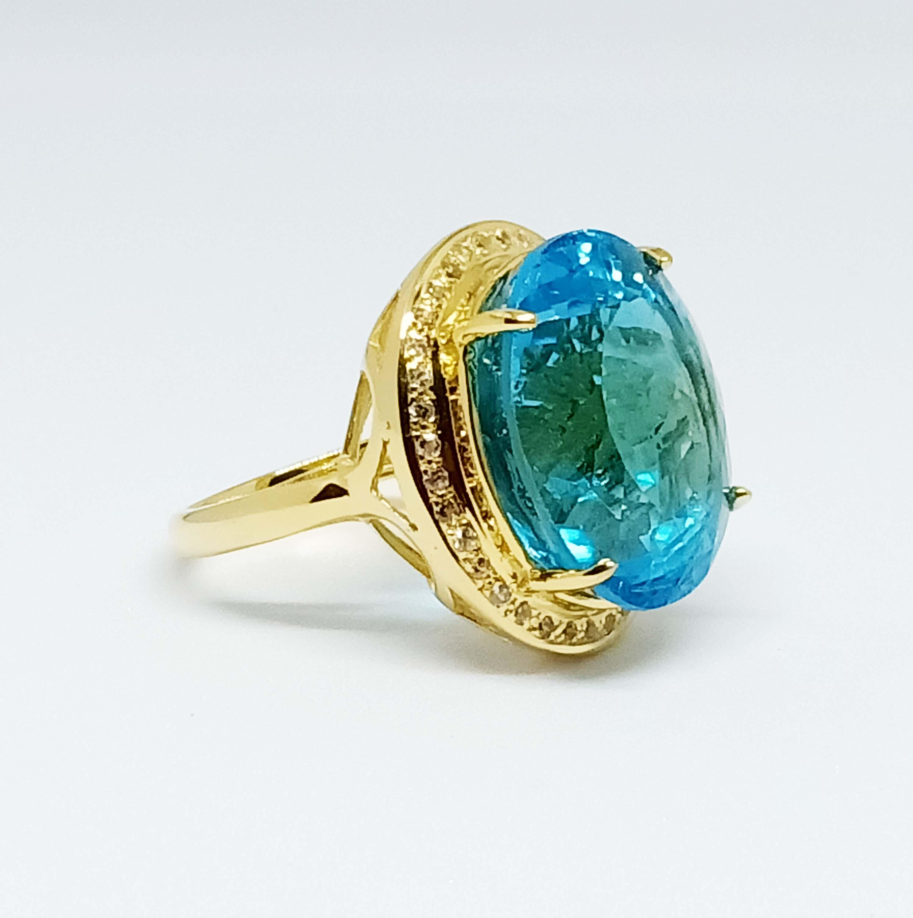 25.19 cts Swiss BlueTopaz Sterling Silver In 18K Gold Plated For Sale 2