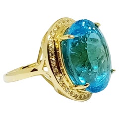 25.19 cts Swiss BlueTopaz Ring Sterling Silver In 18K Gold Plated