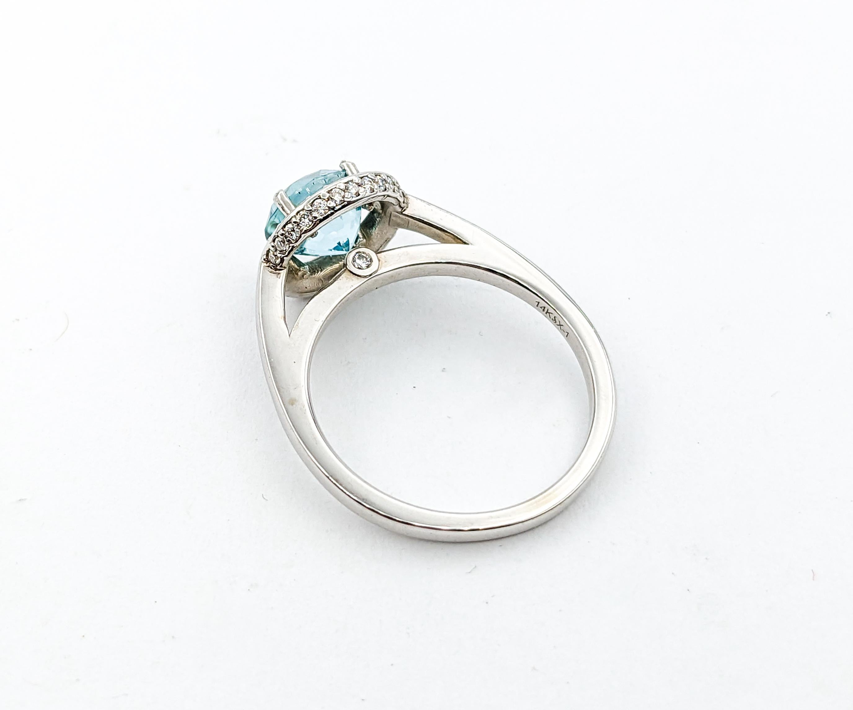 Women's 2.51ct Blue Zircon & Diamond Halo Ring In White Gold For Sale