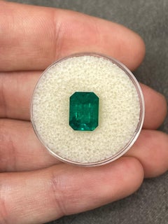 2.51ct Certified Vivid Dark Muzo Green Emerald Cut Colombian Gem May Birthstone