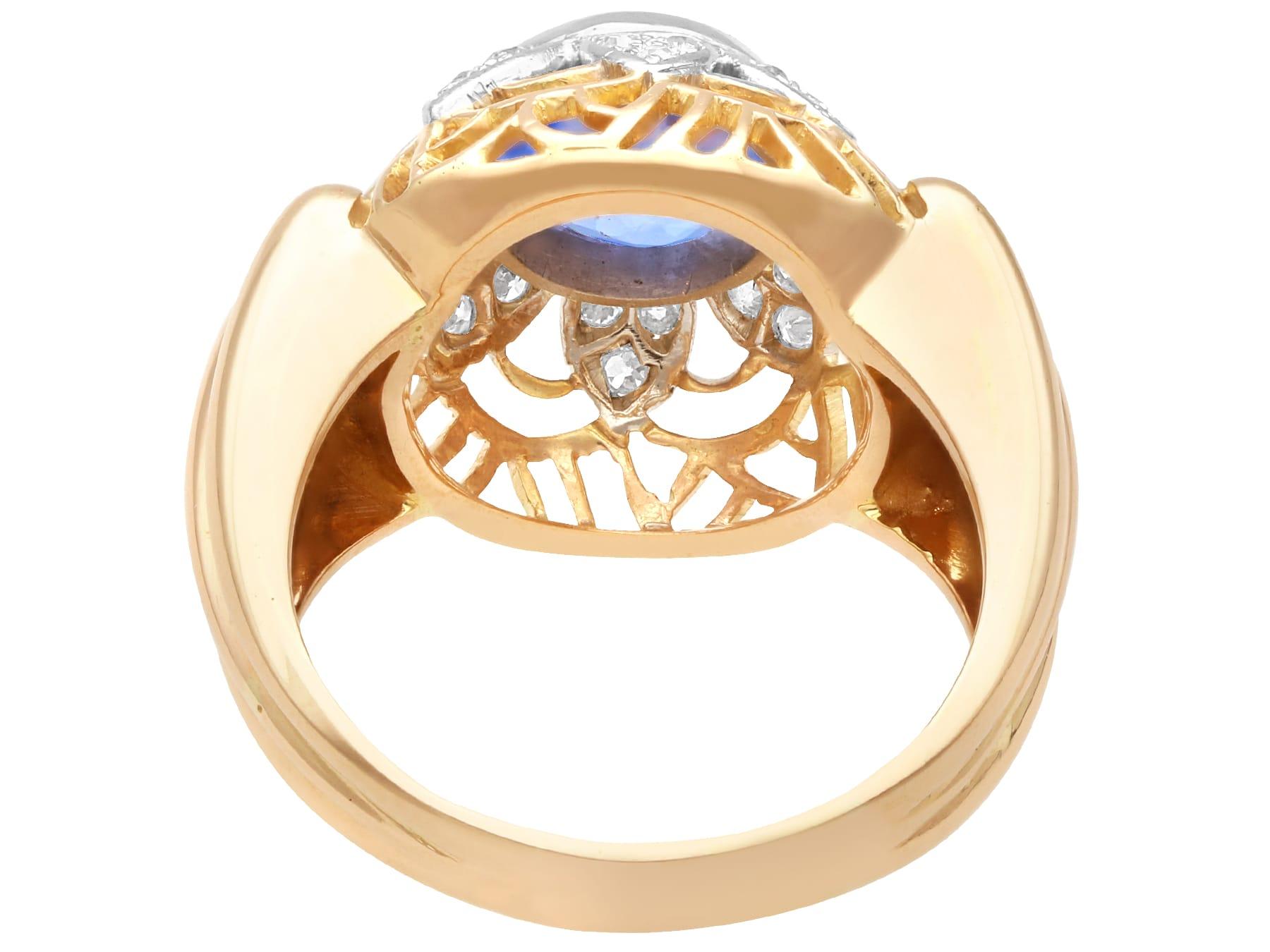 Oval Cut 2.51ct Ceylon Sapphire and 0.24ct Diamond 18k Yellow Gold Platinum Dress Ring For Sale
