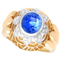 2.51ct Ceylon Sapphire and 0.24ct Diamond 18k Yellow Gold Platinum Dress Ring