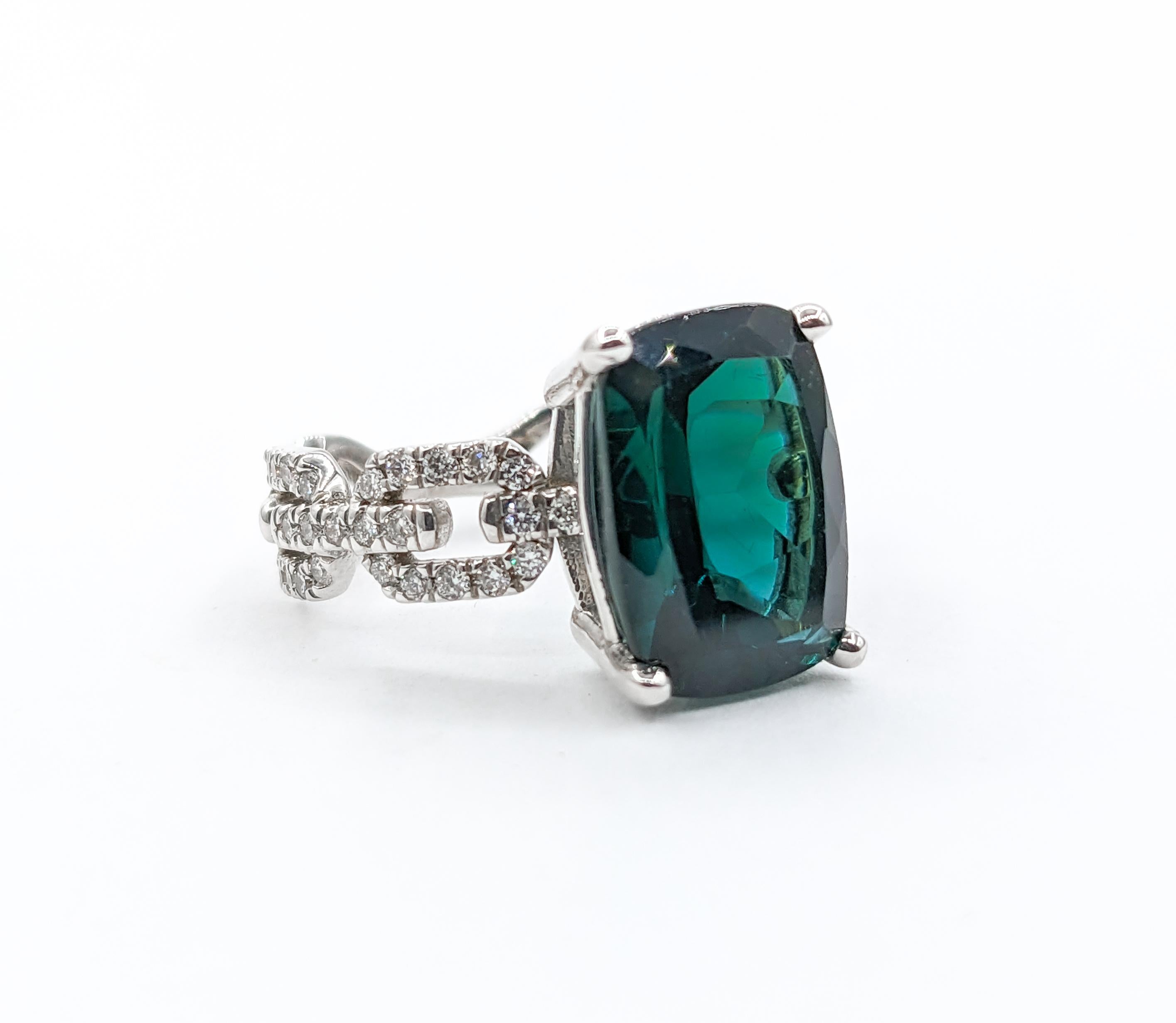 Contemporary 2.51ct Dark Tourmaline & Diamond Ring In White Gold For Sale