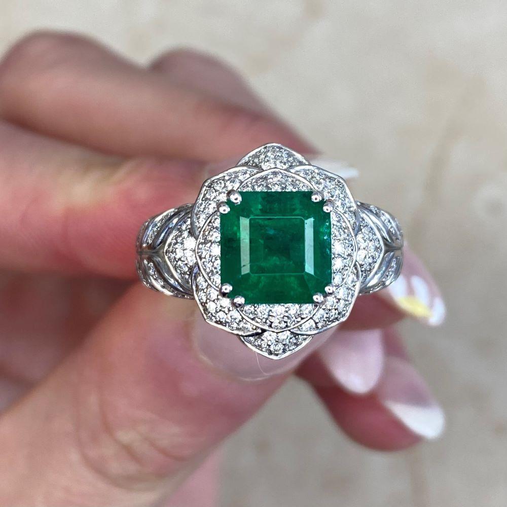 2.51ct Emerald Cut Natural Zambian Emerald Engagement Ring, 18k White Gold For Sale 6