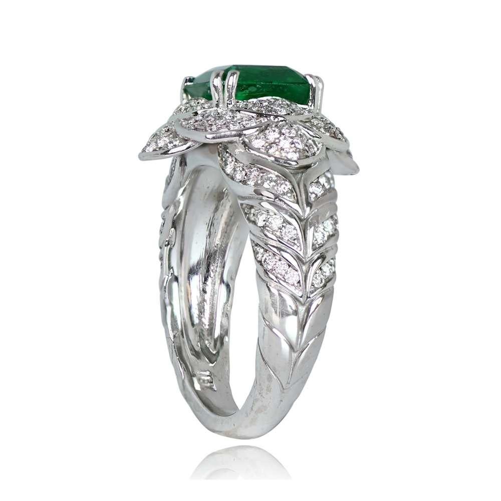 2.51ct Emerald Cut Natural Zambian Emerald Engagement Ring, 18k White Gold In Excellent Condition For Sale In New York, NY