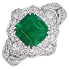 2.51ct Emerald Cut Natural Zambian Emerald Engagement Ring, 18k White Gold