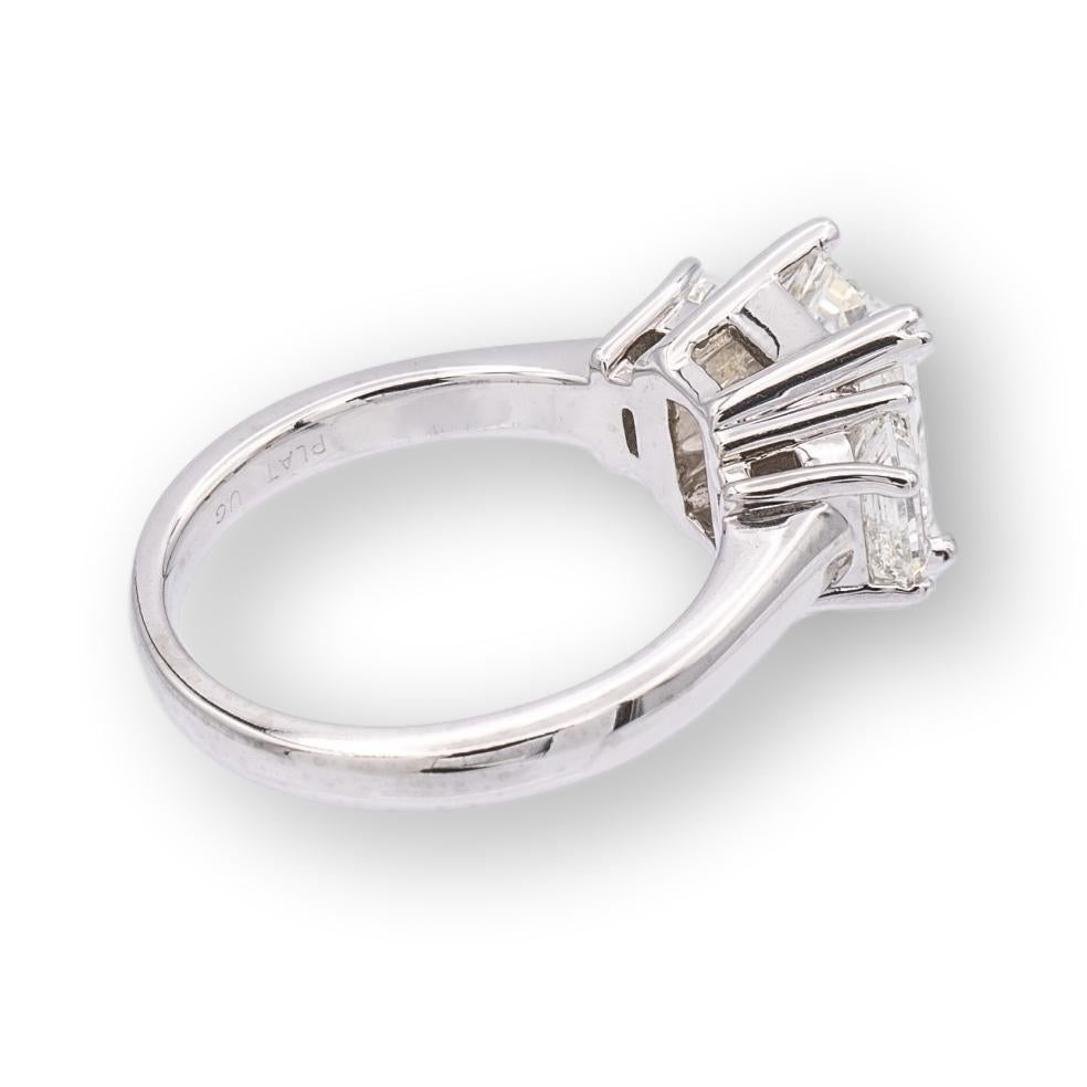 Contemporary 2.51ct. Emerald Cut Three Stone Diamond Engagement Ring I VS1 in Platinum
