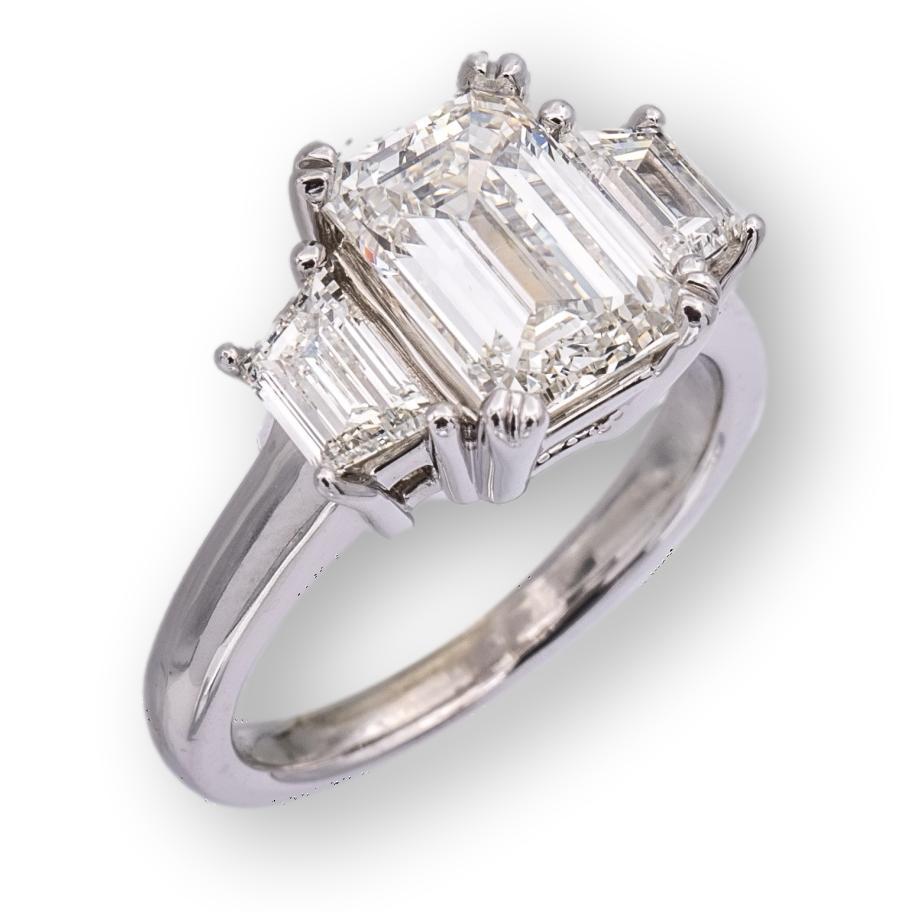 2.51ct. Emerald Cut Three Stone Diamond Engagement Ring I VS1 in Platinum 2