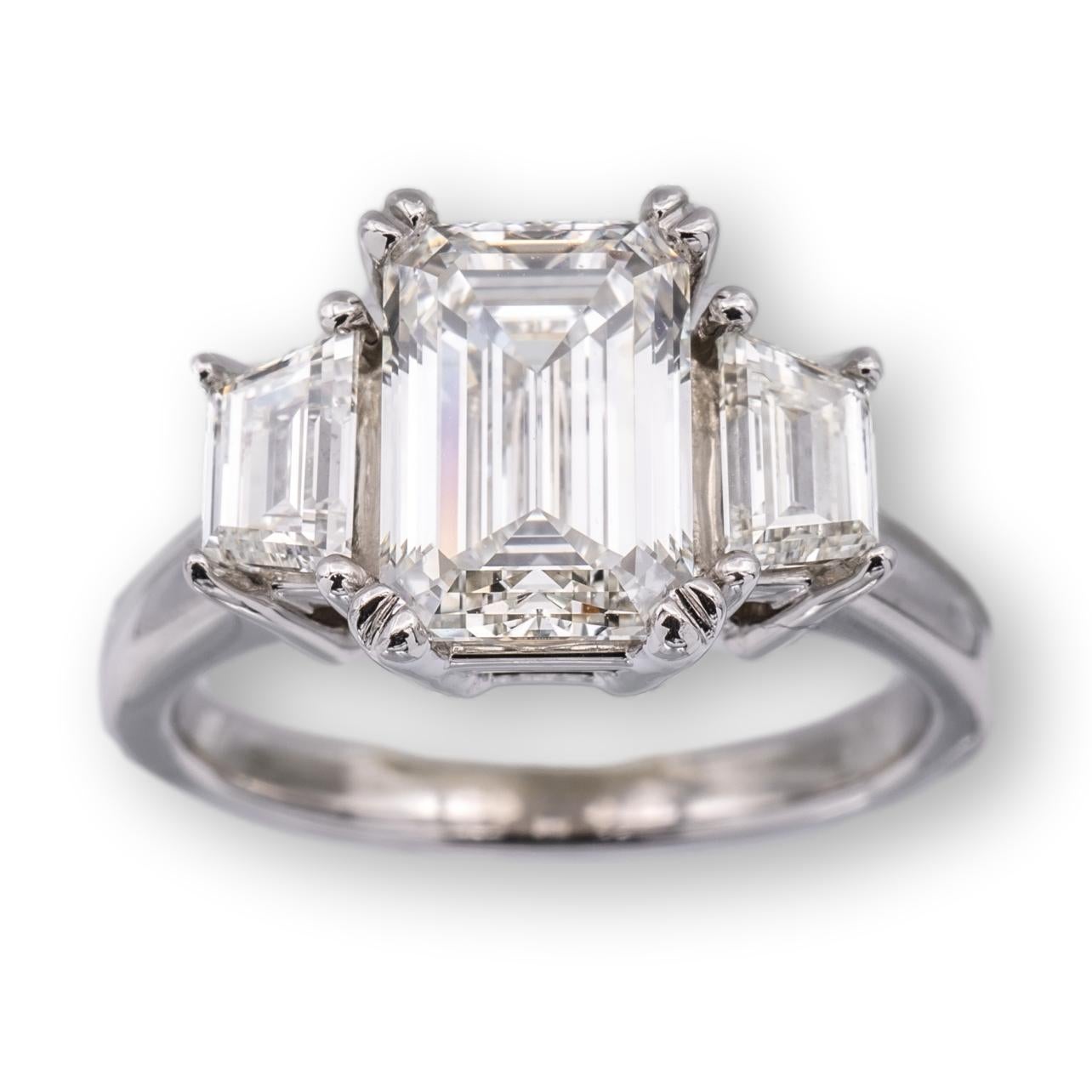 2.51ct. Emerald Cut Three Stone Diamond Engagement Ring I VS1 in Platinum 3