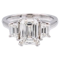 2.51ct. Emerald Cut Three Stone Diamond Engagement Ring I VS1 in Platinum