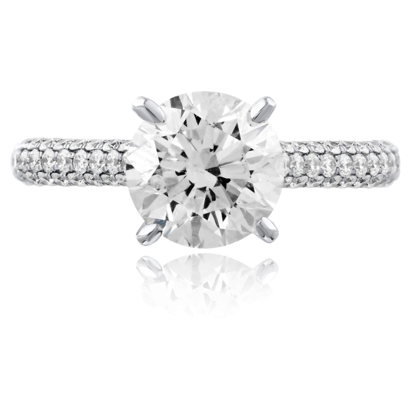 2.51ct Platinum Round Cut Natural Diamond Engagement Ring For Sale