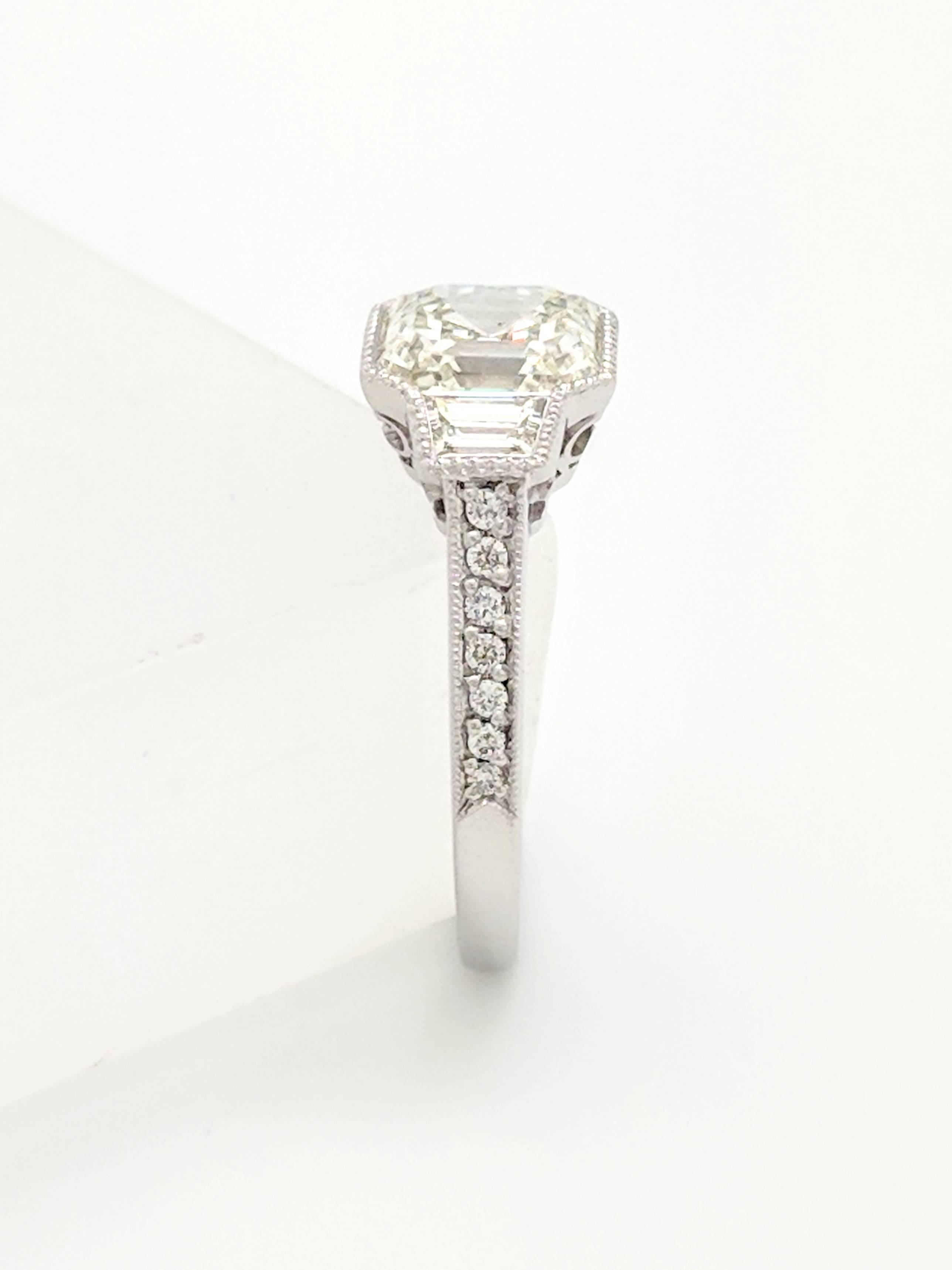2.51Ct Squared Emerald Cut Natural Diamond Engagement Ring GIA Certified SI1/K For Sale 2