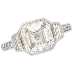 2.51Ct Squared Emerald Cut Natural Diamond Engagement Ring GIA Certified SI1/K