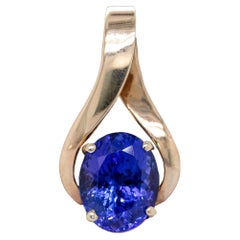 Ciondolo solitario con tanzanite da 2,51 carati in oro giallo massiccio 14k  OV 10x8mm