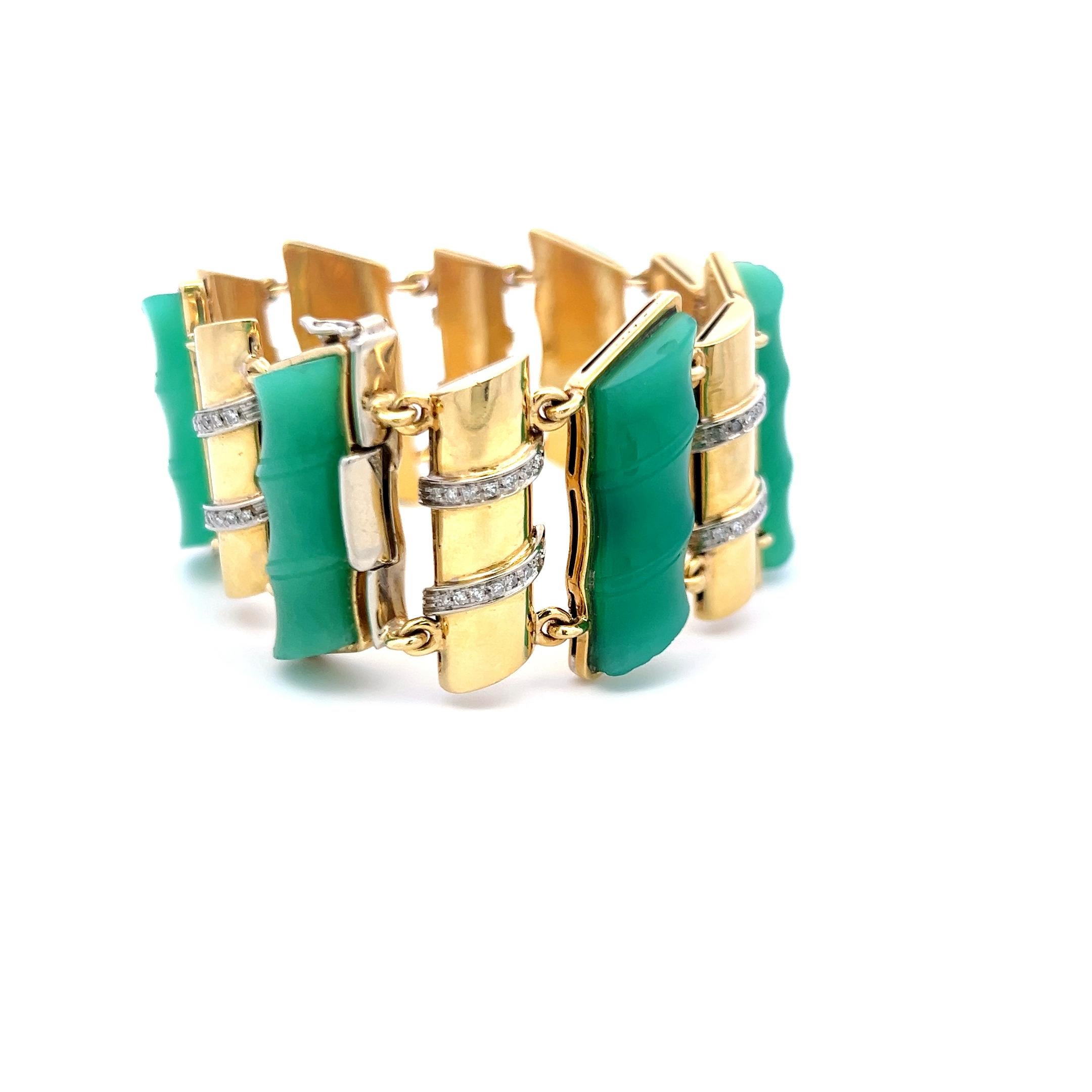 25.2-9.7mm Jade & 0.60ct Diamond Link Bracelet en or jaune 18K (I SI) en vente 8