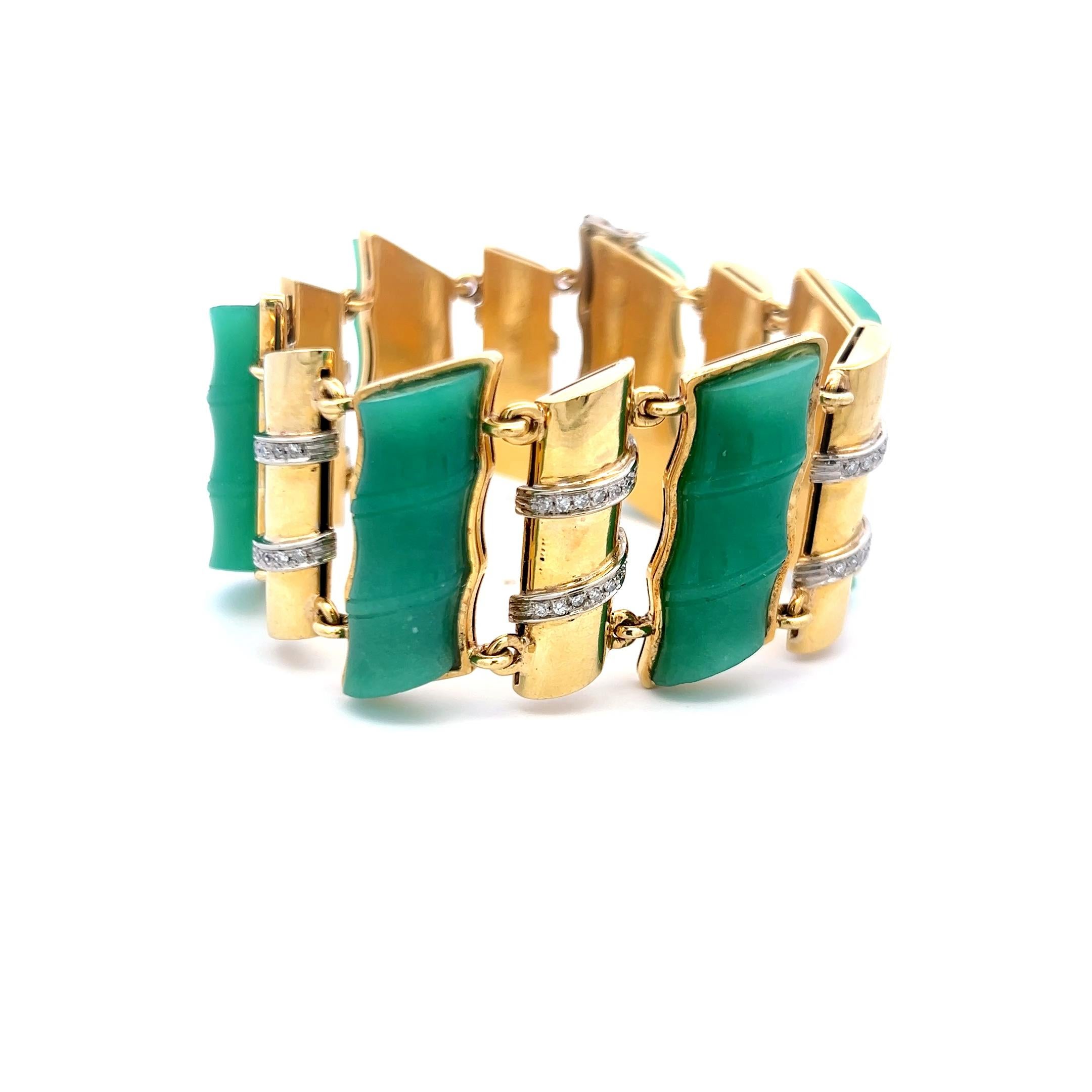 25.2-9.7mm Jade & 0.60ct Diamond Link Bracelet en or jaune 18K (I SI) en vente 10
