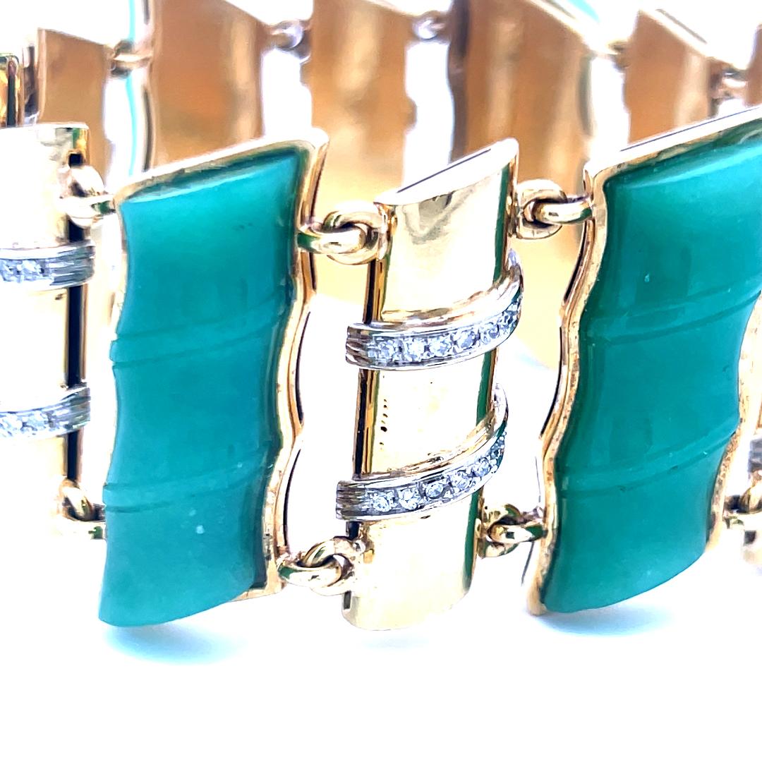 25.2-9.7mm Jade & 0.60ct Diamond Link Bracelet en or jaune 18K (I SI) en vente 11