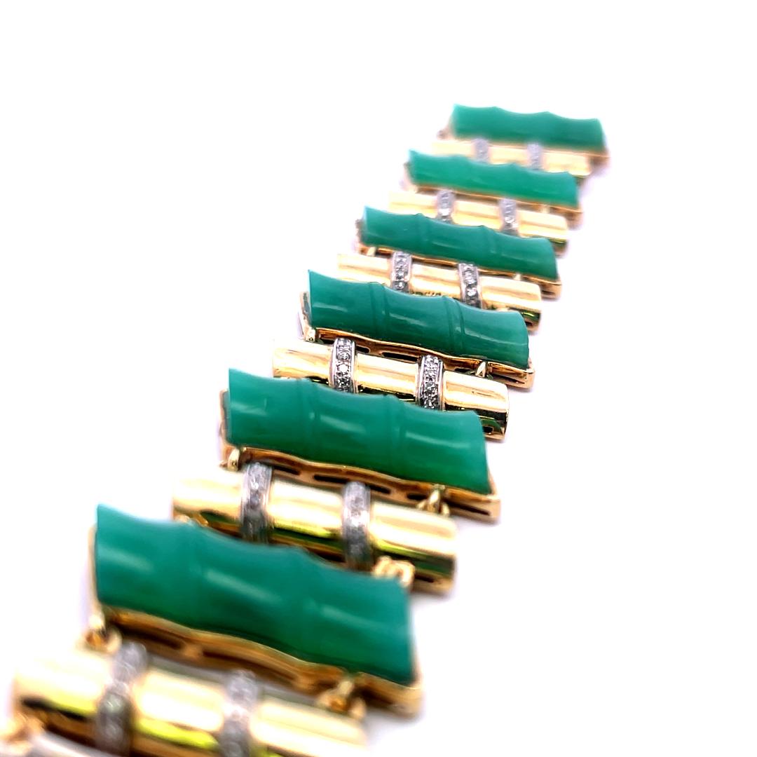 25.2-9.7mm Jade & 0.60ct Diamond Link Bracelet en or jaune 18K (I SI) en vente 13
