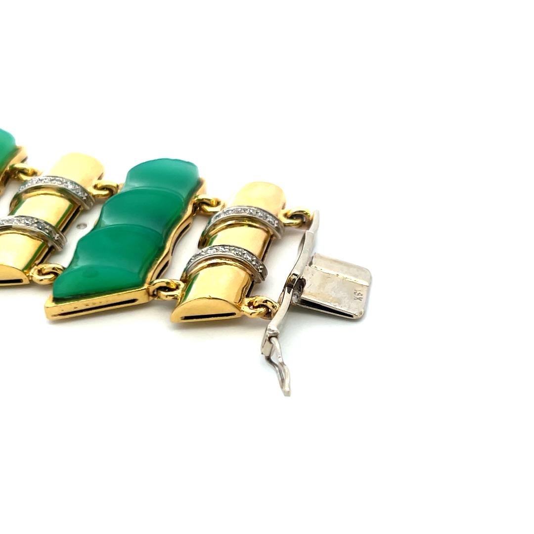25.2-9.7mm Jade & 0.60ct Diamond Link Bracelet en or jaune 18K (I SI) en vente 15