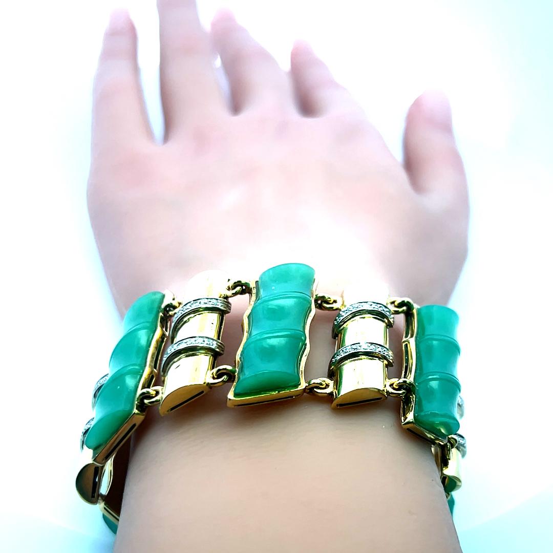 25.2-9.7mm Jade & 0.60ct Diamond Link Bracelet en or jaune 18K (I SI) en vente 16