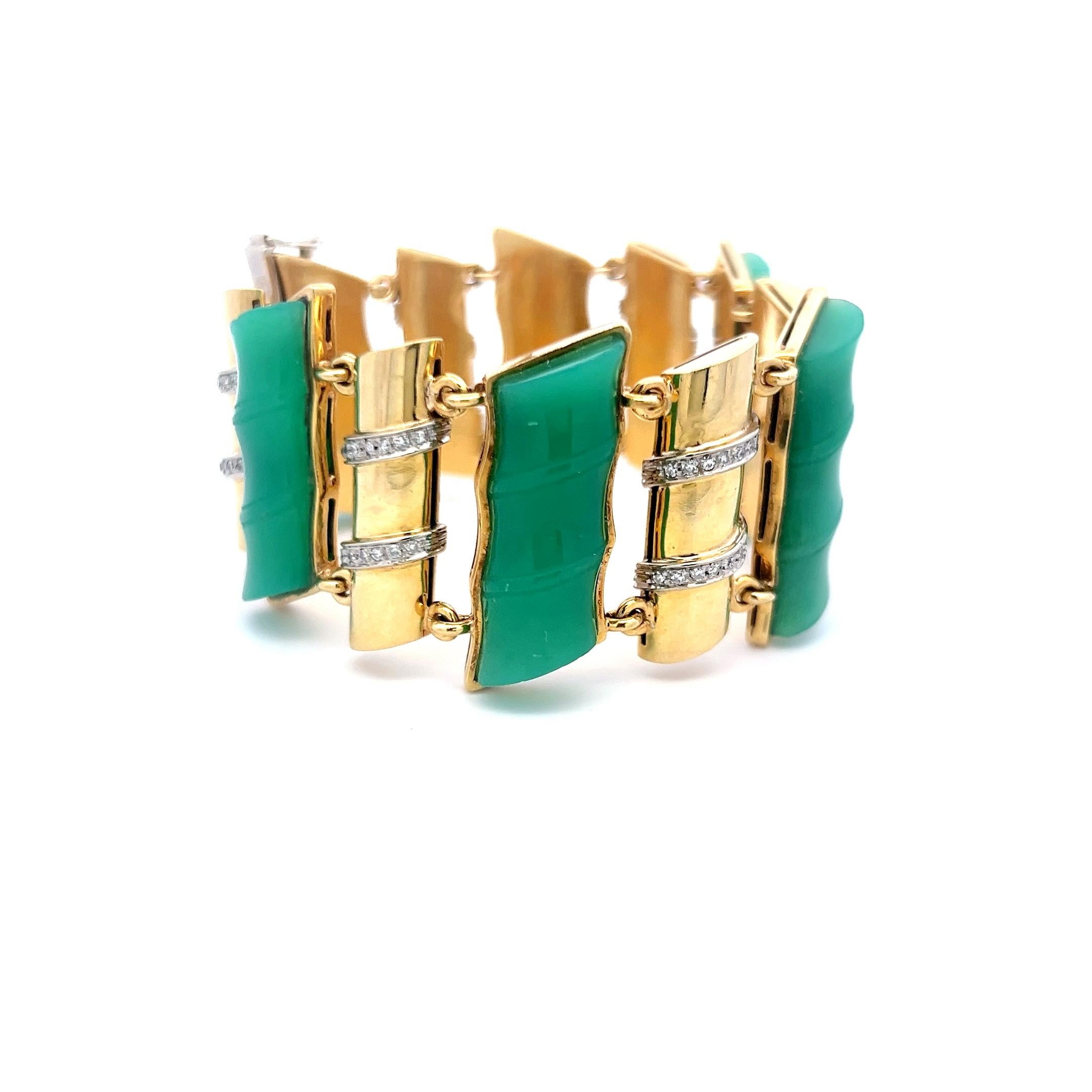 25.2-9.7mm Jade & 0.60ct Diamond Link Bracelet en or jaune 18K (I SI) en vente 17
