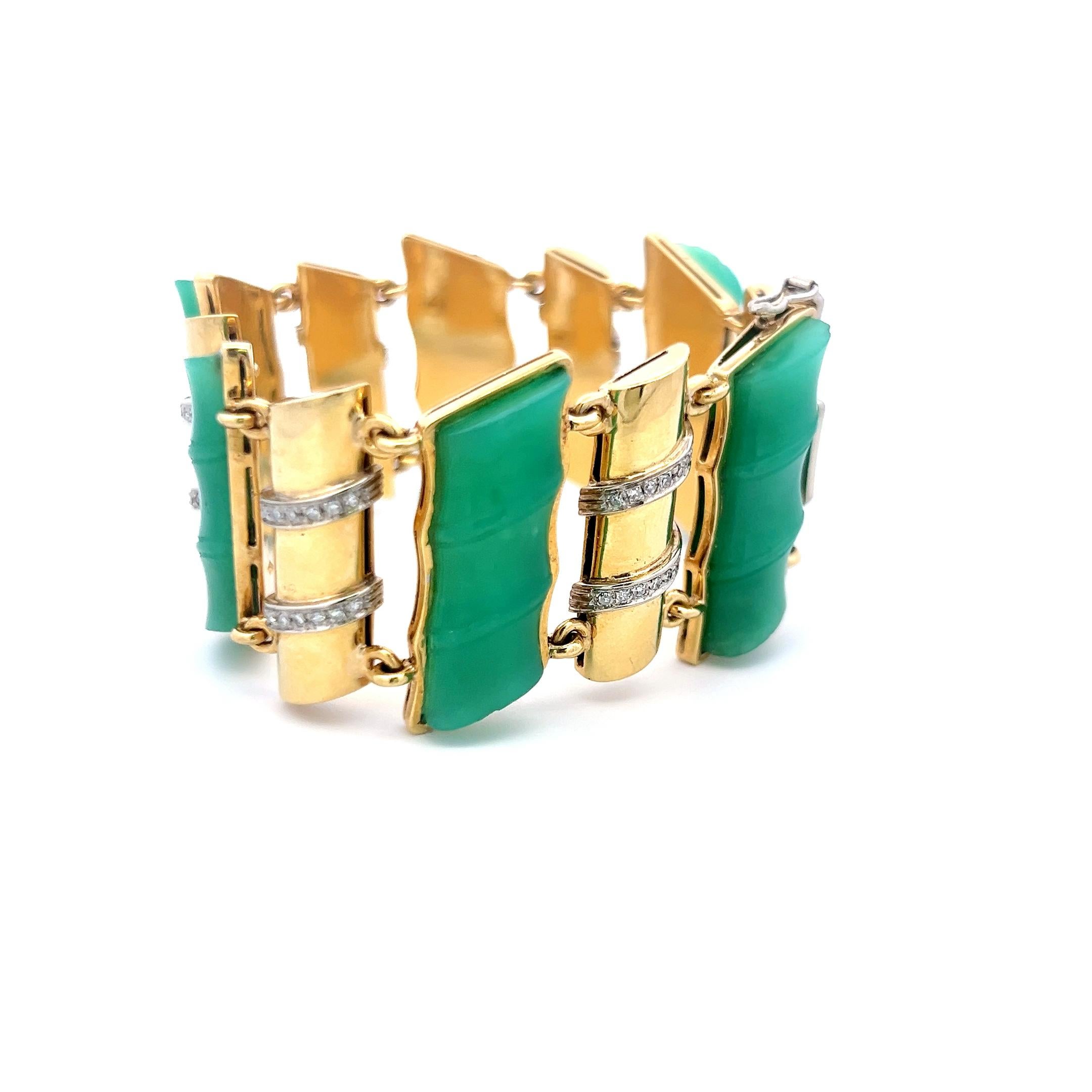 25.2-9.7mm Jade & 0.60ct Diamond Link Bracelet en or jaune 18K (I SI) Bon état - En vente à New York, NY