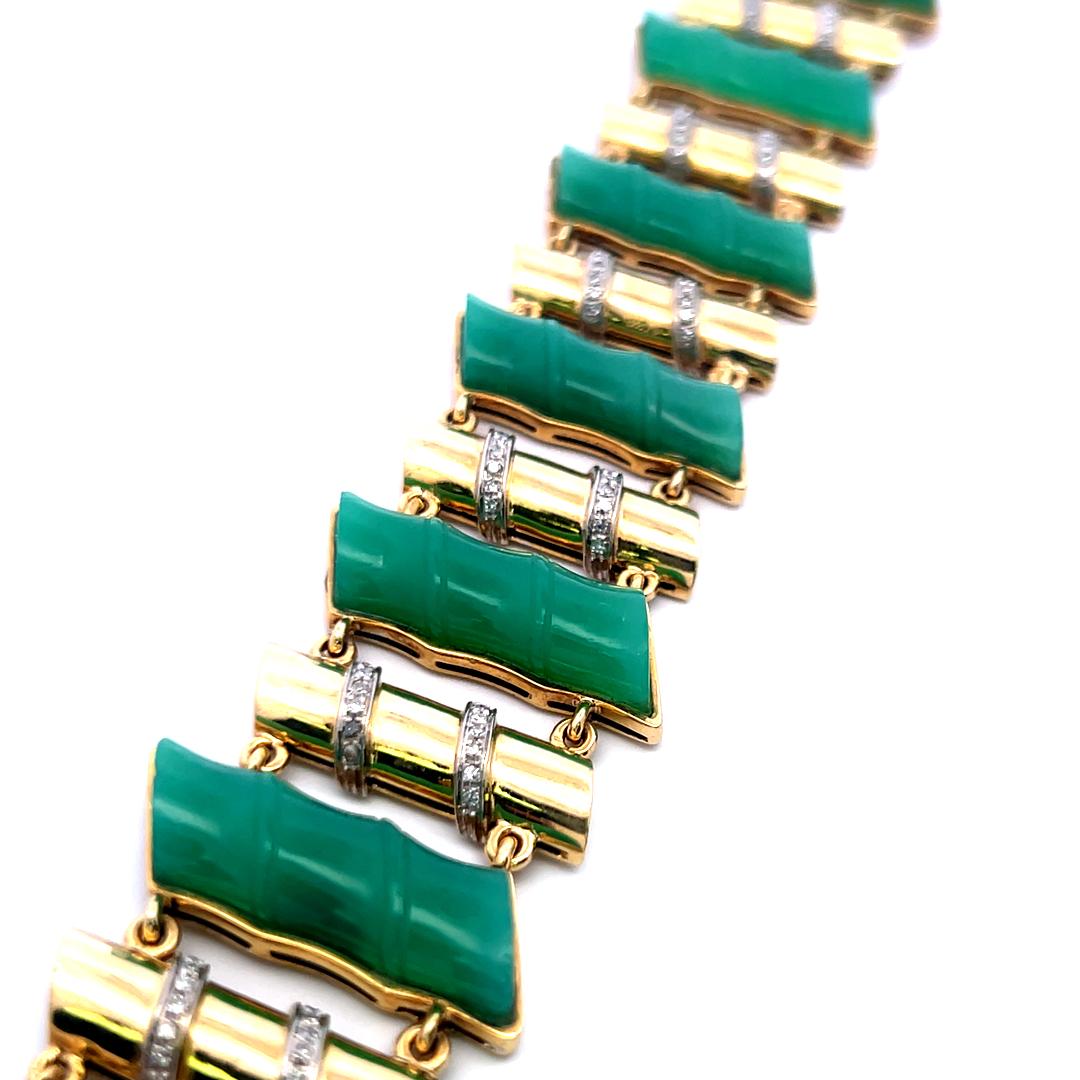 25.2-9.7mm Jade & 0.60ct Diamond Link Bracelet en or jaune 18K (I SI) en vente 2