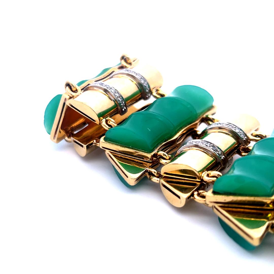 25.2-9.7mm Jade & 0.60ct Diamond Link Bracelet en or jaune 18K (I SI) en vente 4