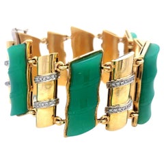25.2–9.7mm Jade & 0.60ct Diamond Link Bracelet in 18K Yellow Gold (I SI)
