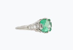 2.52 Carat Art Deco Colombian Emerald and Diamond Engagement Ring