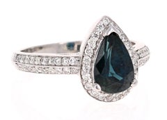 1.82 Carat Blue Sapphire Diamond White Gold Engagement Ring